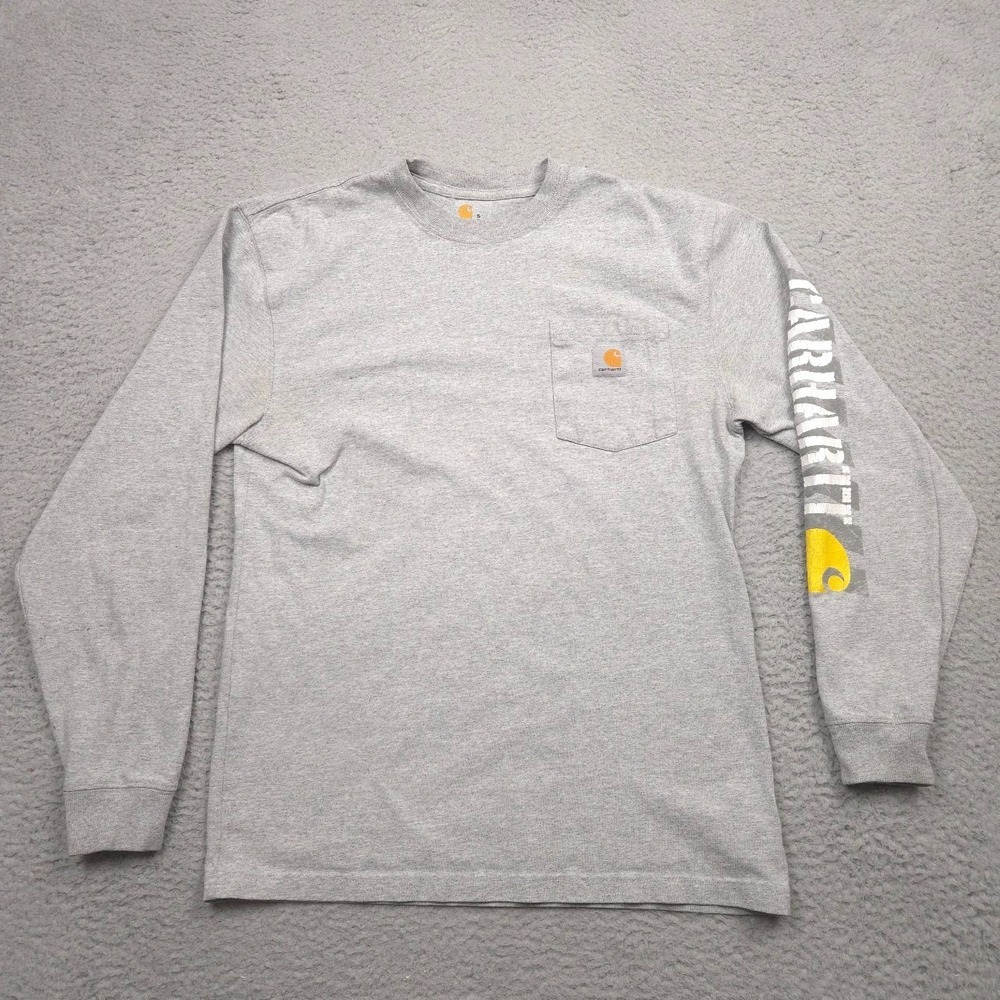 Carhartt Original Fit Long Sleeve Pocket Shirt Mens S Gray Logo Workwear Tee